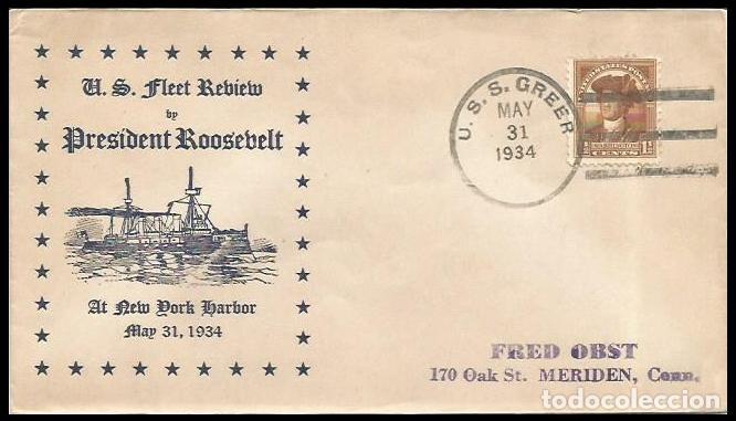 Sellos: USA 1934 PRESIDENTE ROOSEVELT EN EL DESTRUCTOR USS GREER