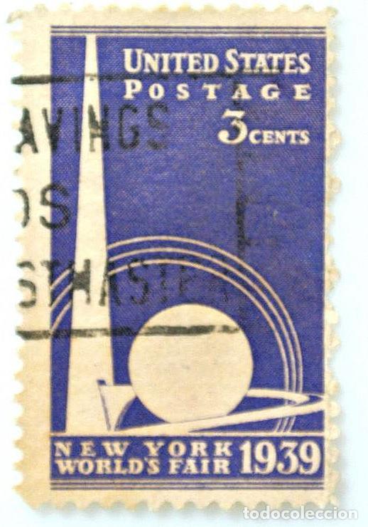 Sellos: Sello postal ESTADOS UNIDOS 1939 , 3 centavos, Feria mundial de Nueva York, Trylon, FILATELIA