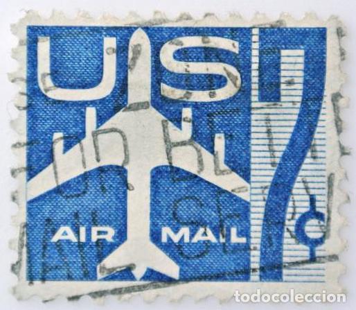 Sellos: Sello postal ESTADOS UNIDOS 1958 , 7 centavos, Silueta de avi&oacute;n a reacci&oacute;n