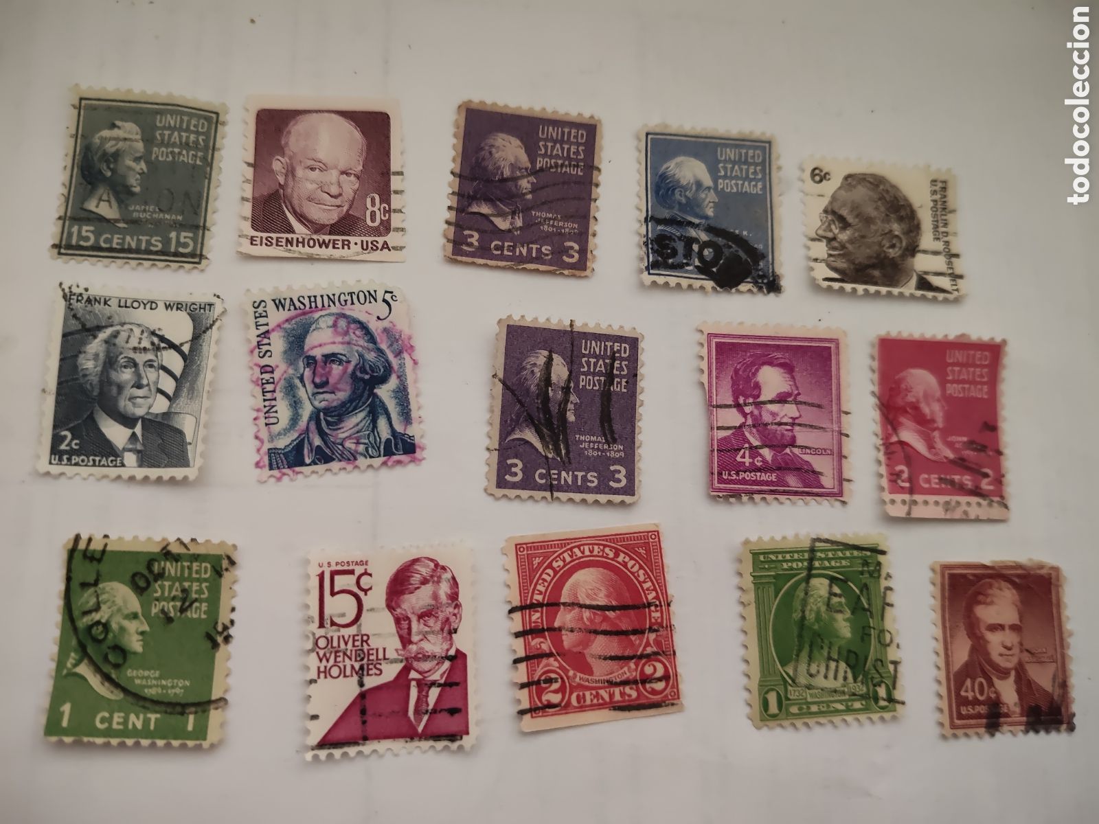 Francobolli: 15 Sellos de Estados Unidos Presidentes y personajes celebres