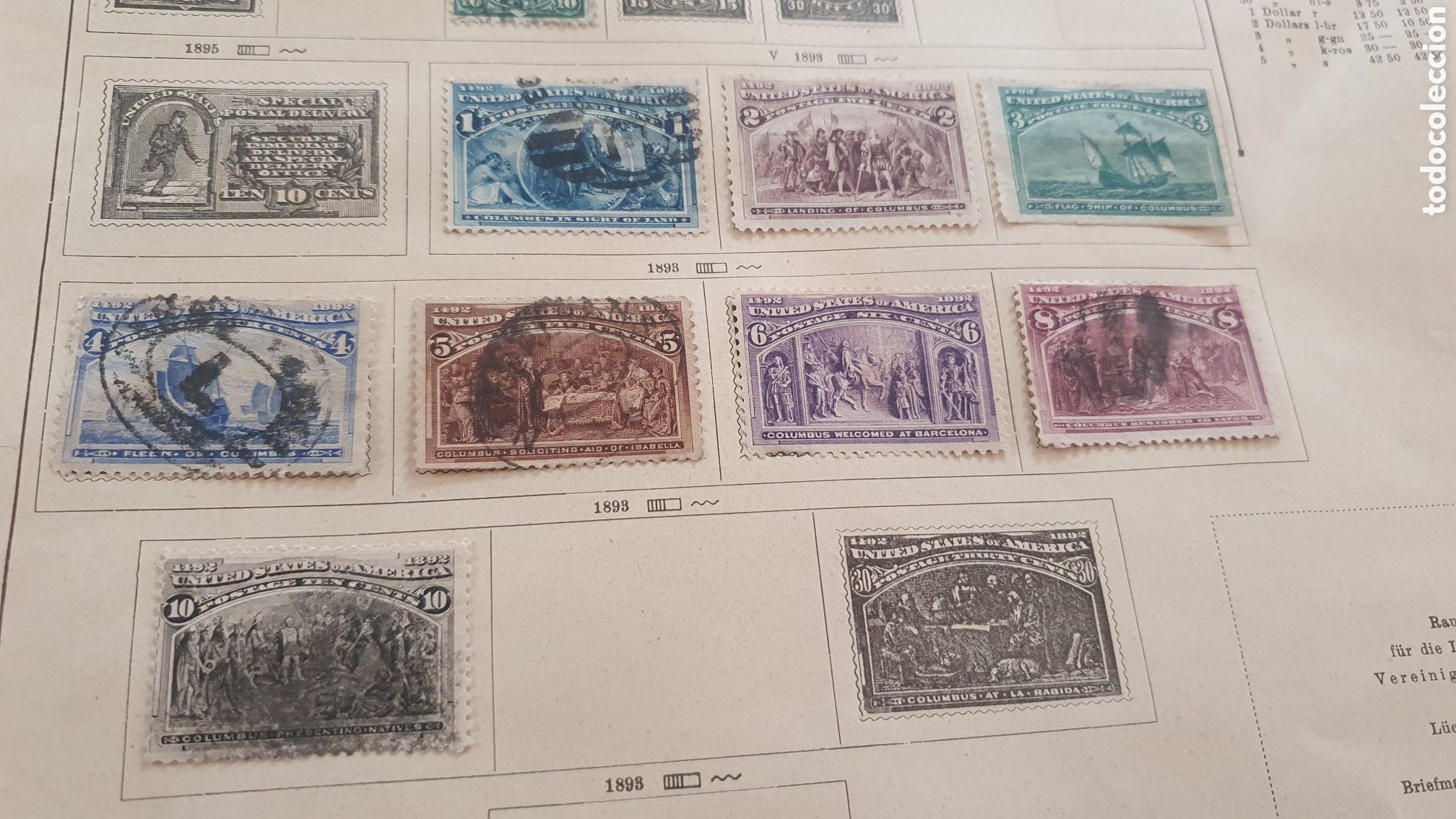 Sellos: 7 Sellos usa 1893 montados en hoja