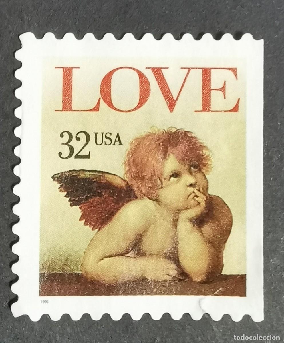 Francobolli: Sello Estados Unidos U.S.A.1995,Querub&iacute;n&rdquo; (detalle de la Virgen Sixtina Rafael, 32 &cent; Michel US