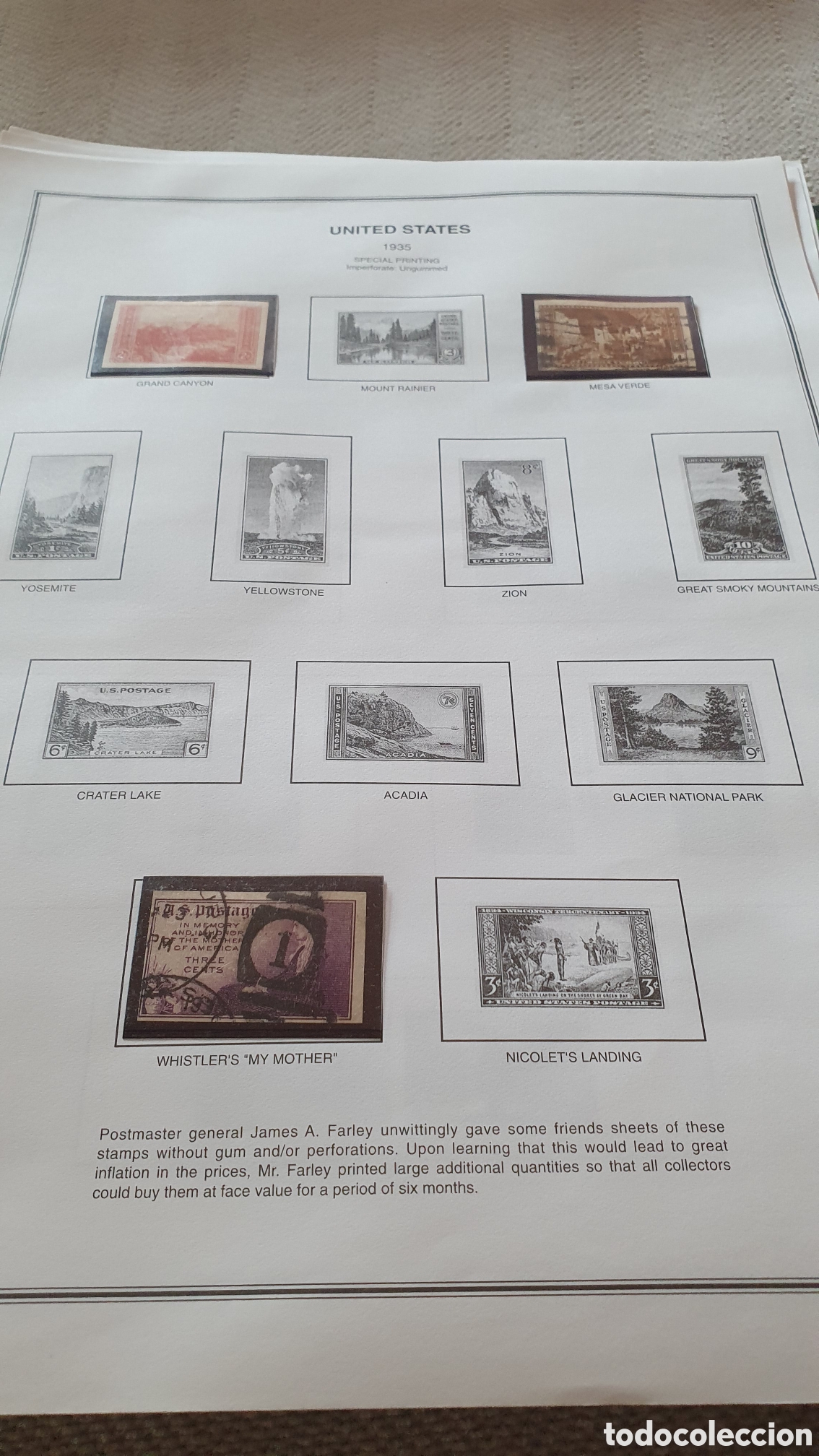 Sellos: 3 sellos usa 1935 en hoja