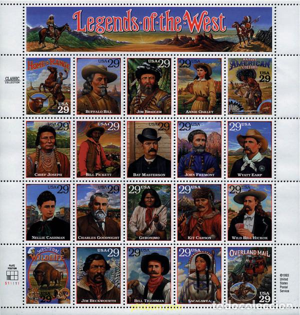 Sellos: 11937 MNH ESTADOS UNIDOS 1994 LEYENDAS DEL OESTE