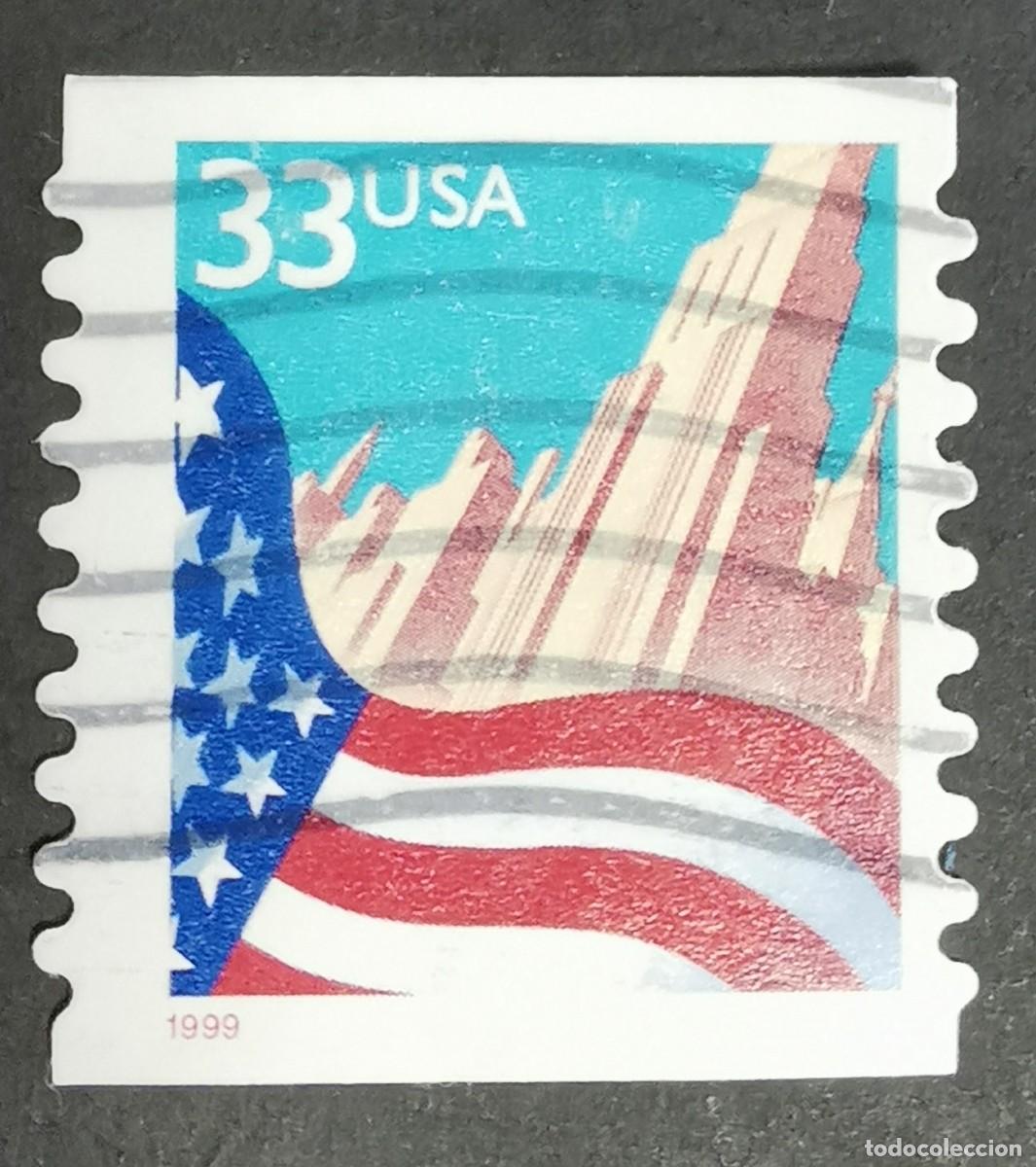 Timbres: Sello Estados Unidos U.S.A.1999,Bandera sobre la ciudad, 33 &cent; Michel US 3090C