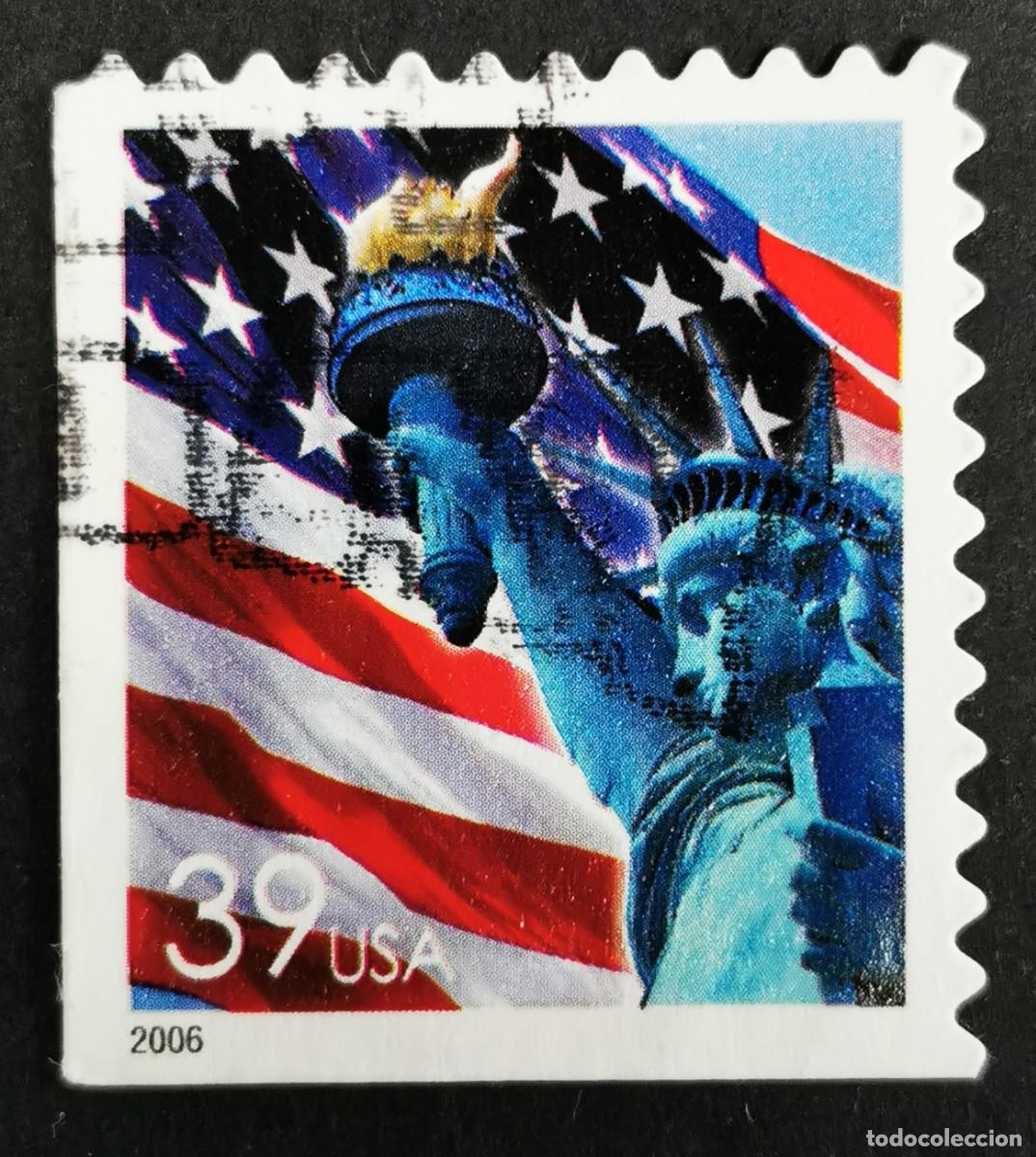 Sellos: Sello Estados Unidos U.S.A.2006,Bandera y Estatua de la Libertad, 39 &cent; , Michel US 4019BElu