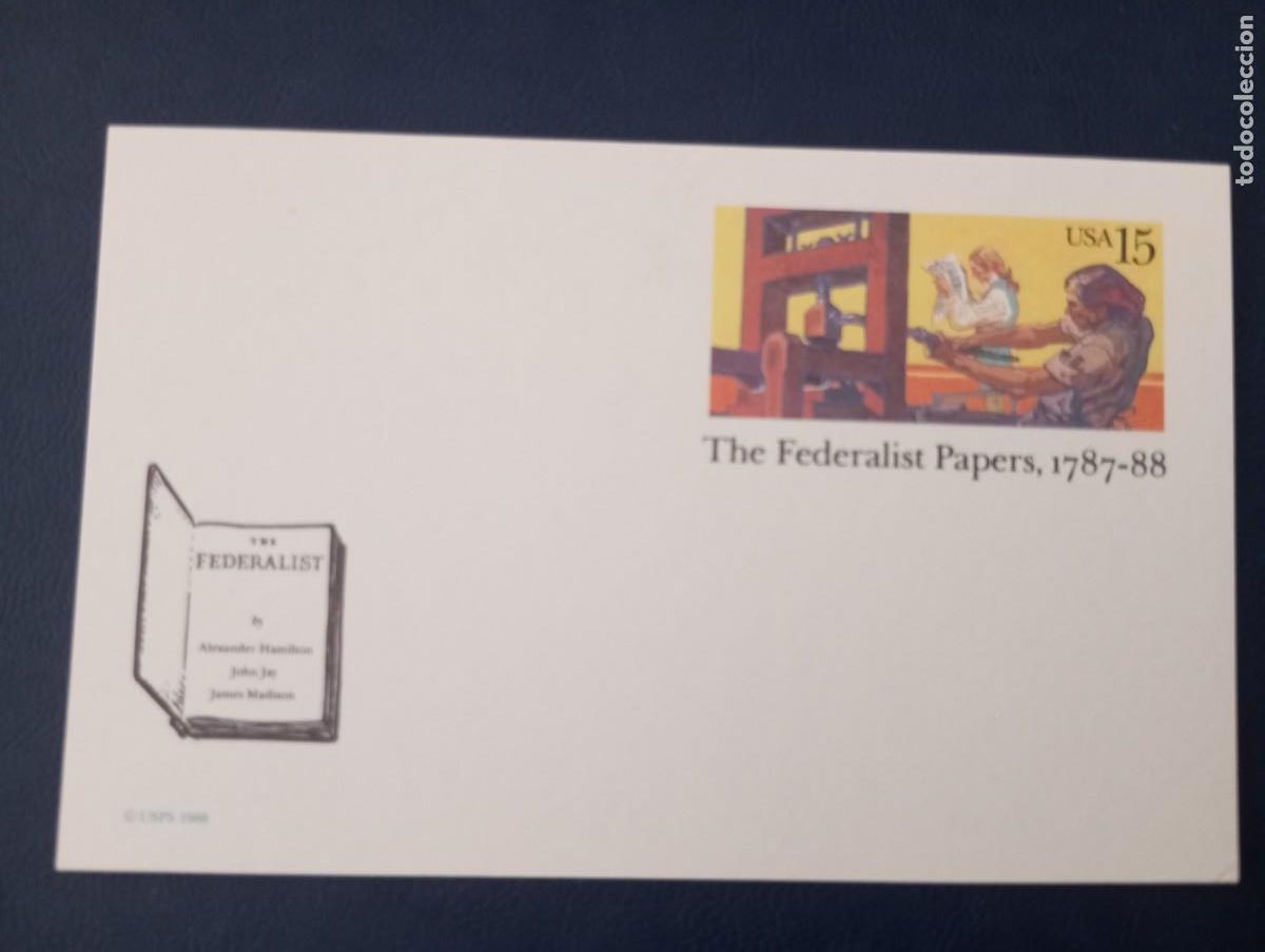 Sellos: ESTADOS UNIDOS, 1988, ENTERO POSTAL, THE FEDERALIST PAPERS