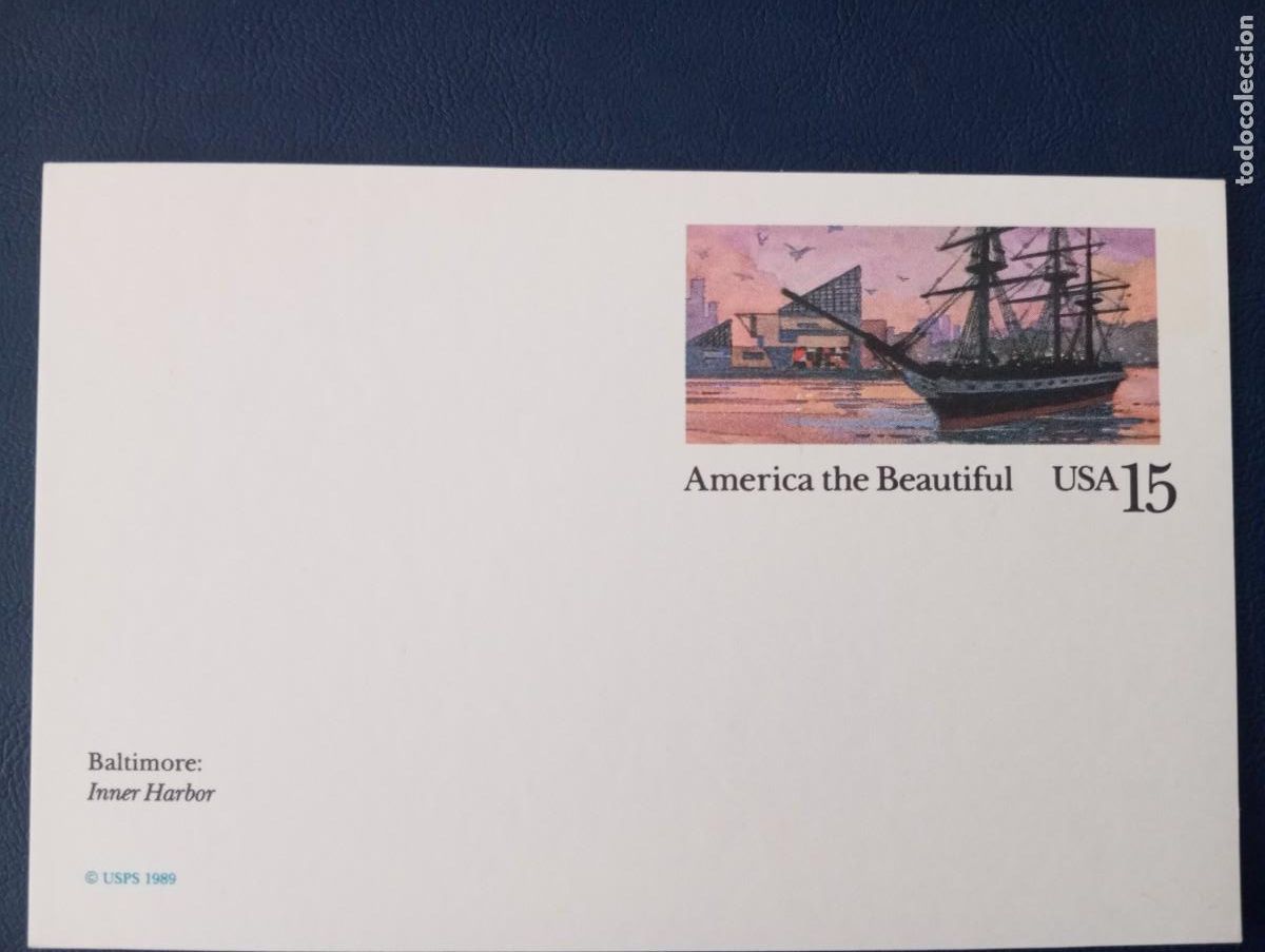 Sellos: ESTADOS UNIDOS, 1989, ENTERO POSTAL, AM&Eacute;RICA THE BEAUTIFUL, BALTIMORE, INNER HARBOUR, BARCOS