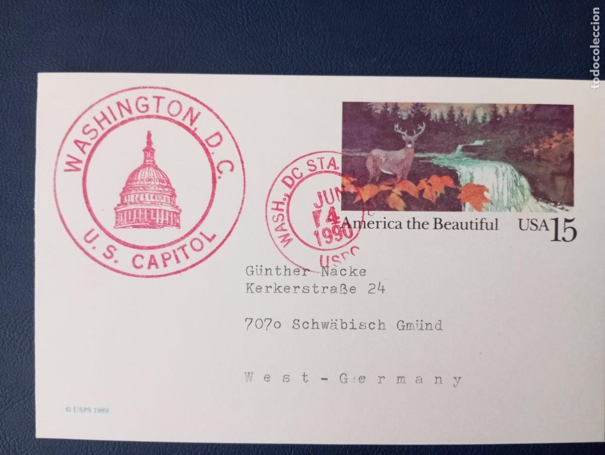 Sellos: ESTADOS UNIDOS, 1989, ENTERO POSTAL, AM&Eacute;RICA THE BEAUTIFUL, NATURALEZA, FAUNA