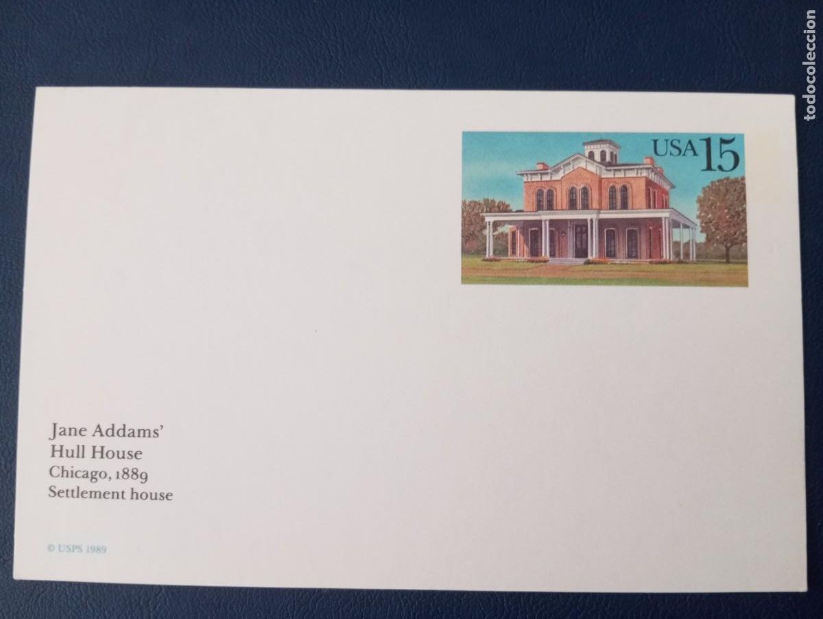 Sellos: ESTADOS UNIDOS, 1989, ENTERO POSTAL, AM&Eacute;RICA THE BEAUTIFUL, JANE ADDAMS, HULL HOUSE, CHICAGO