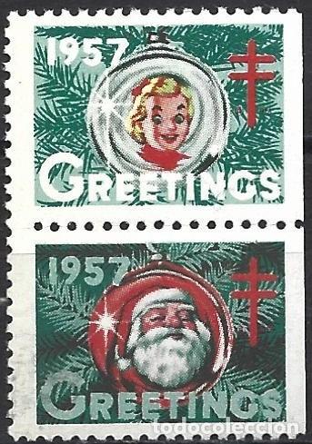 Sellos: Estados Unidos 1957 - Vi&ntilde;etas para Navidad - Papa No&euml;l - MNH**