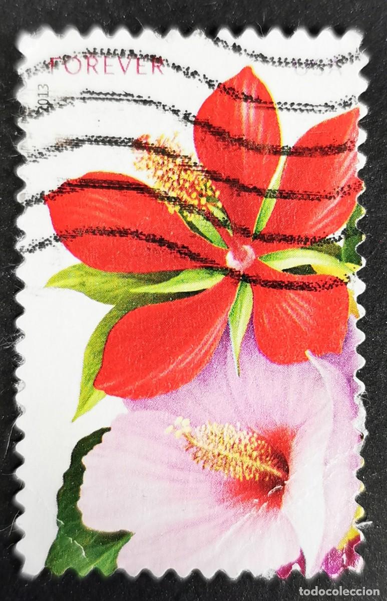 Sellos: Sello Estados Unidos U.S.A.2013, La Florida: Hibisco rojo y rosa, Sin Valor Facial, Michel US 4949BA