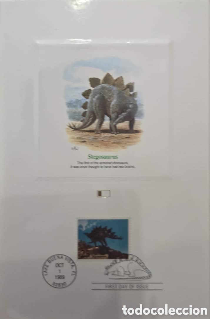 Sellos: CA)United States 1989 Stegosaurus. Dinosaurs. Mini leaves.