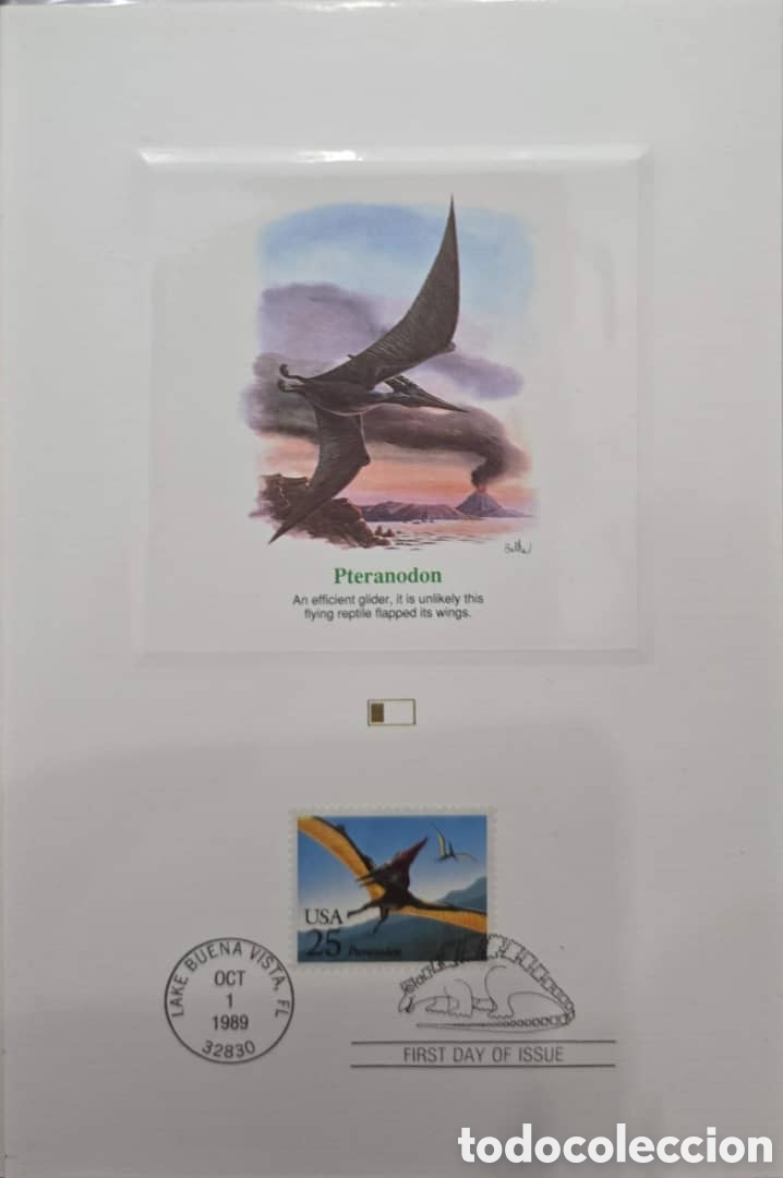 Sellos: CA) 1989. United States . Dinosaurs. Pteranodon. Mini leaves.