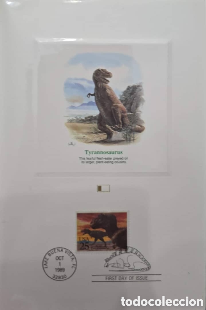 Sellos: CA) United States Dinosaurs. Tyrannosaurus. Mini leaves.