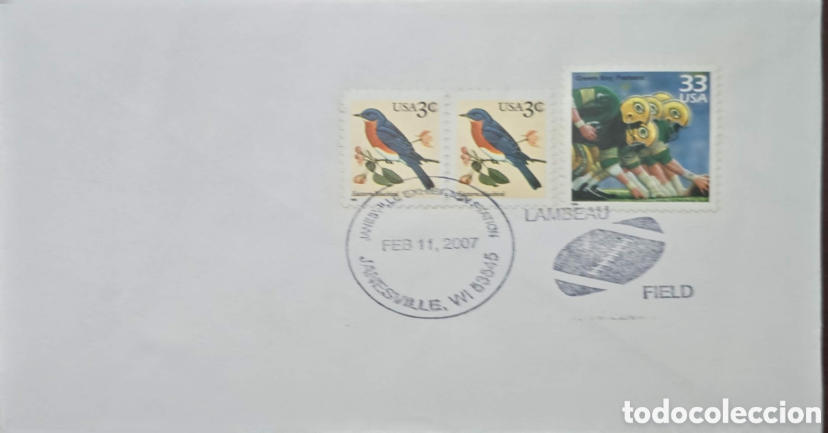 Sellos: CA) 2007. United States . Envelope with bird and soccer stamps. FDC.