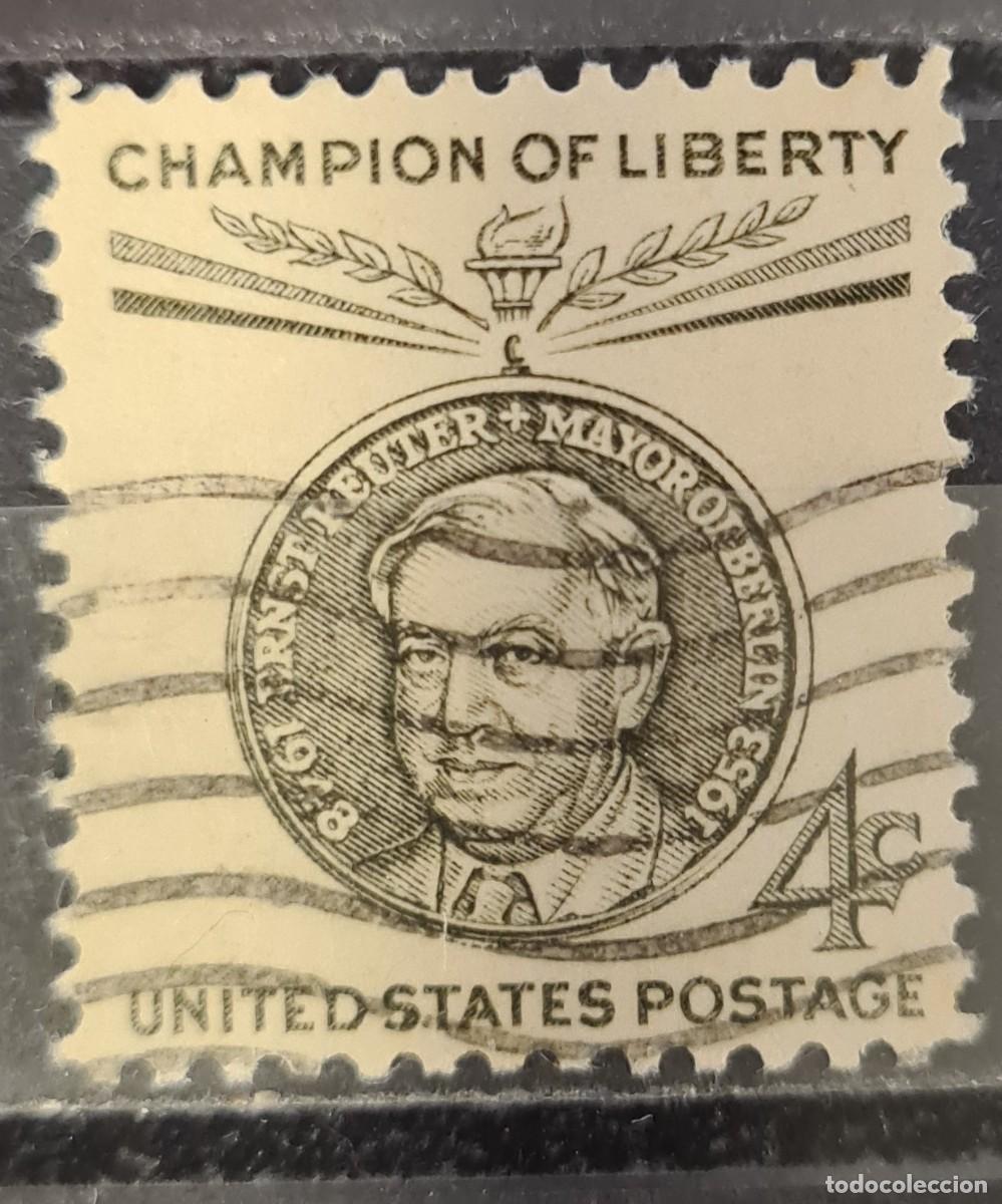 Sellos: Sello usado de Estados de Norteam&eacute;rica 1959: Ernst Reuter, campe&oacute;n de la Libertad