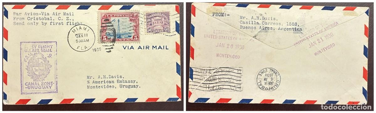 Sellos: O) 1930 CANAL ZONE, US OCCUPATION, FIRST FLIGHT AIRMAIL CANALZONE - URUGUAY, LINCOLN MEMORIAL, BEA