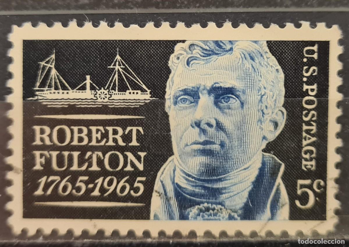 Sellos: Sello usado de Estados Unidos de Norteam&eacute;rica 1965: Segundo centenario del nacimiento de R. Fulton