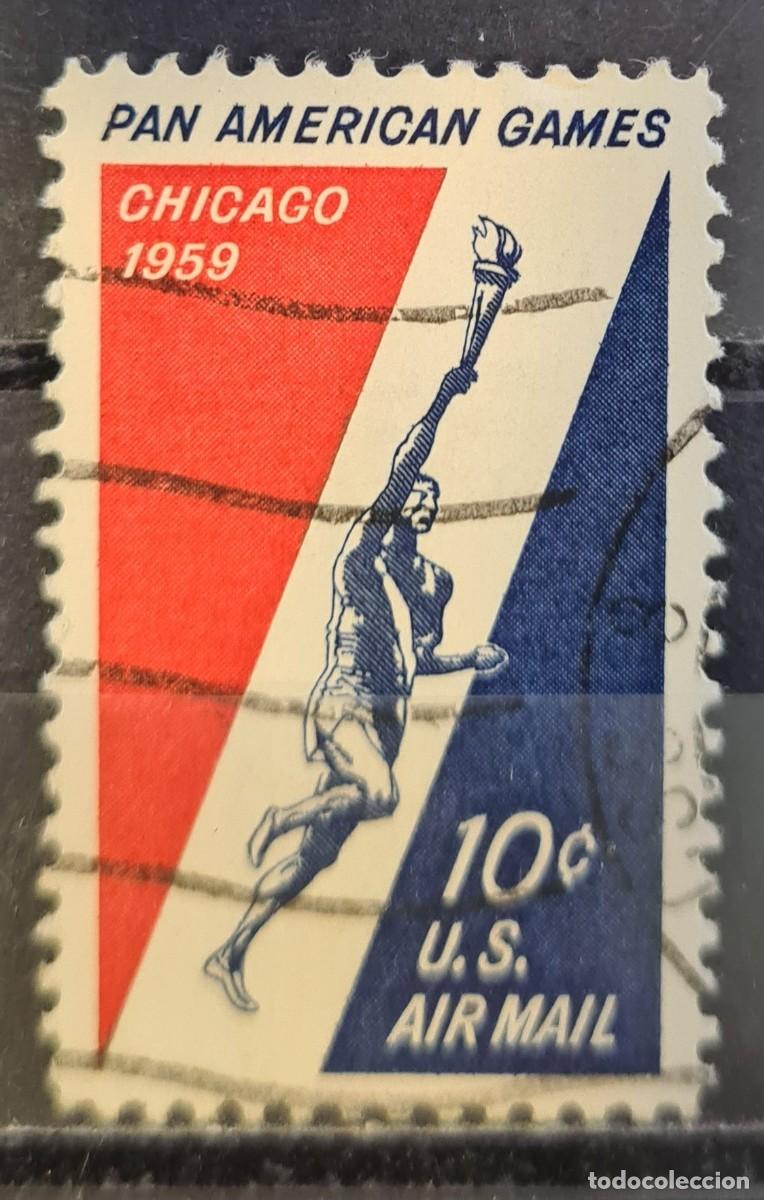 Sellos: Sello a&eacute;reo usado de Estados Unidos de Norteam&eacute;rica 1959: Juegos Panamericanos de Chicago