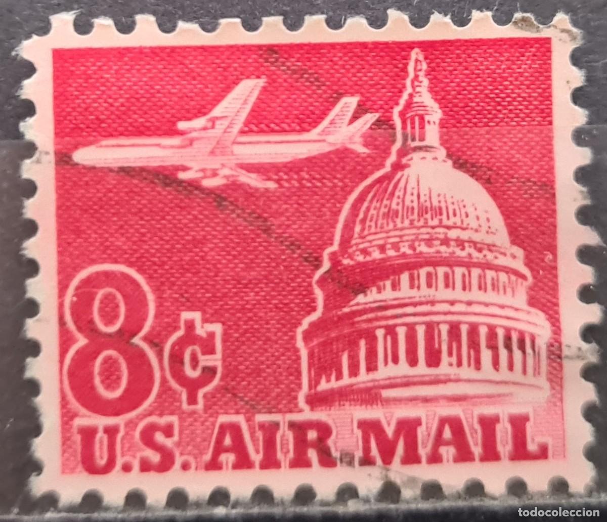 Sellos: Sello a&eacute;reo usado de Estados Unidos de Norteam&eacute;rica 1962: avi&oacute;n y Capitolio