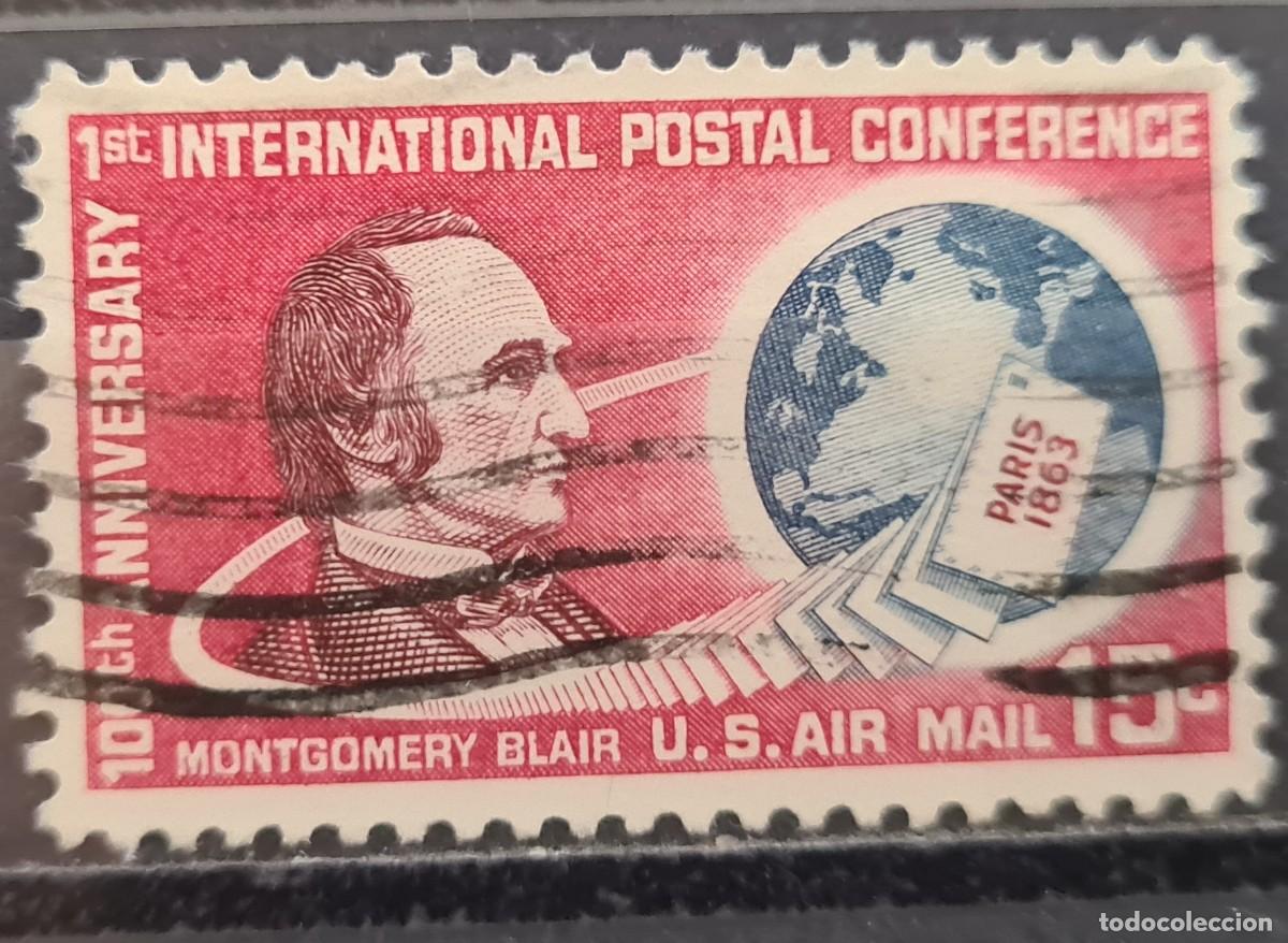 Sellos: Sello a&eacute;reo usado de Estados Unidos de Norteam&eacute;rica 1963: Centenario primera conferencia postal int.