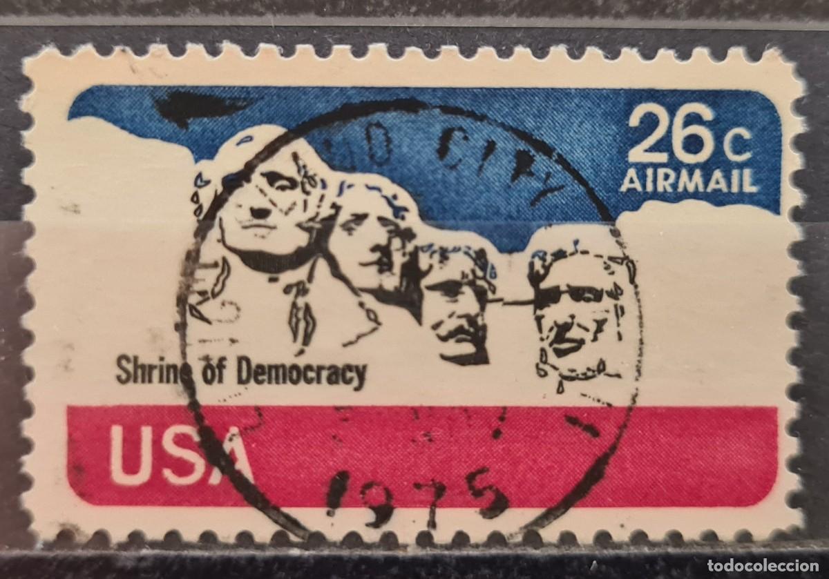 Sellos: Sello a&eacute;reo usado de Estados Unidos de Norteam&eacute;rica 1974: Memorial nacional del Monte Rushmore