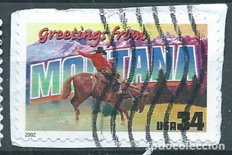 Sellos: ESTADOS UNIDOS 2002 GREETINGS: MONTANA USADO SOBRE PAPEL YT 3285 MI 3545 SN 3586