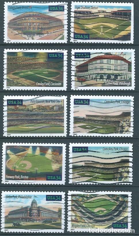 Sellos: ESTADOS UNIDOS 2001 CAMPOS DE BEISBOL SET 10V USADO Mi 3464-73 YT 3209-18 SN 3510-19