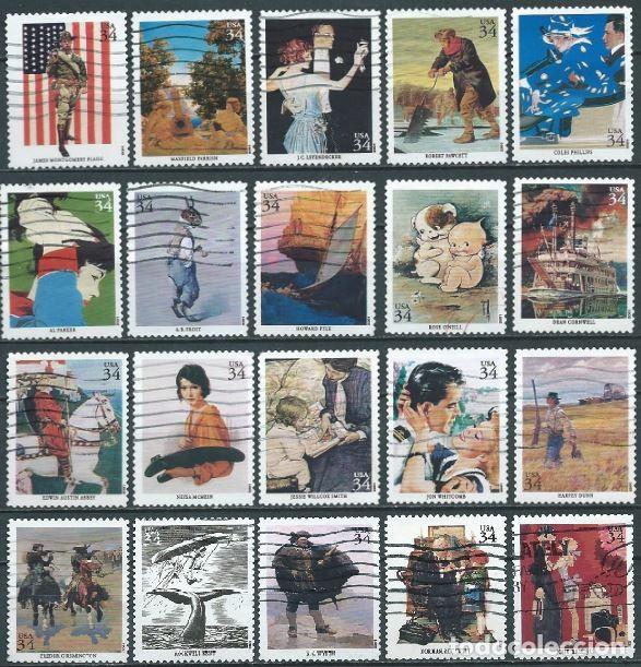 Sellos: ESTADOS UNIDOS 2001 ILLUSTRADORES SET 20V USADO Mi 3405-24 YT 3159-78 SN 3502a-t