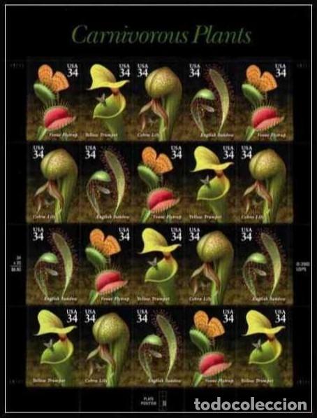 Sellos: ESTADOS UNIDOS 2001 PLANTAS CARN&Iacute;VORAS PLIEGO 20V MNH YT F3226-30 MI B3482-5 SN 3528-31sp