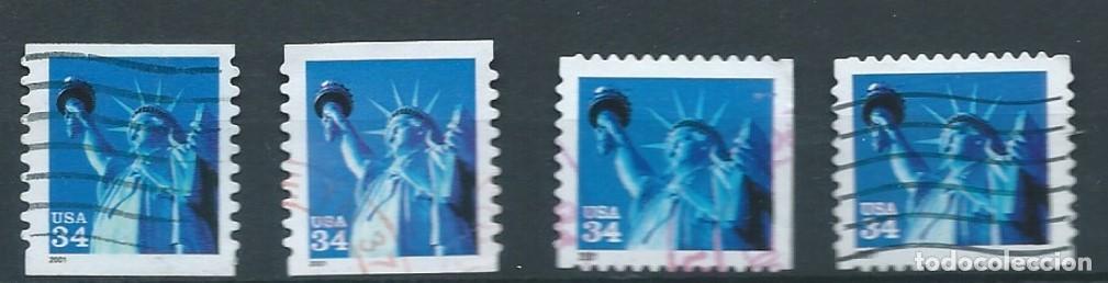 Sellos: ESTADOS UNIDOS 2001 LIBERTY SET 4V USADOS YT 3157-8 MI 3399+3427BA SC 3466+77+85