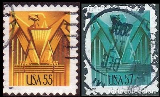 Sellos: ESTADOS UNIDOS 2001 DECO MAILBOX EAGLE Y.2001 SET 2V USADOS YT 3145-6 MI 3438-9 SN 3471-1A