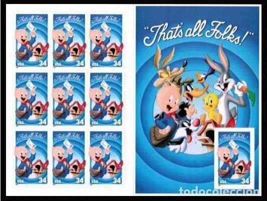 Sellos: ESTADOS UNIDOS 2001 PORKY PIG PLIEGO 10v MNH YT C3233 (I) MI B3493A SN 3534SP