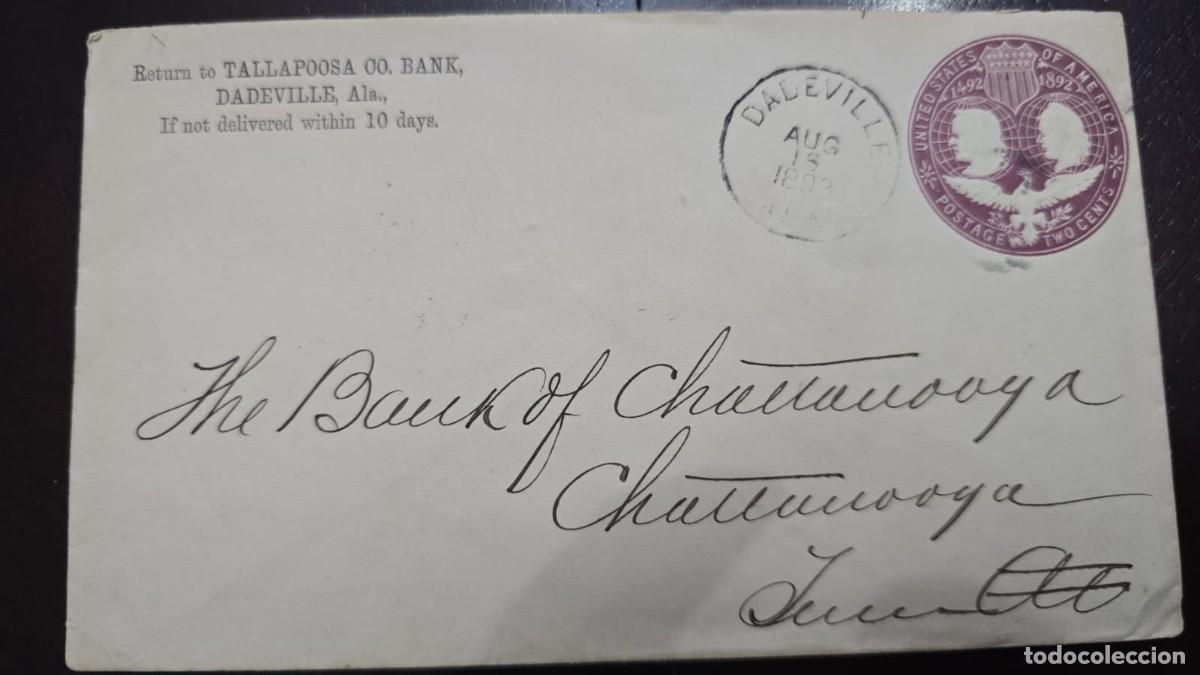 Sellos: O) 1893 UNITED STATES - USA, COLUMBUS AND LIBERTY, SCT U349 2c violet, TALLAPOOSA CO BANK, CIRCULAT