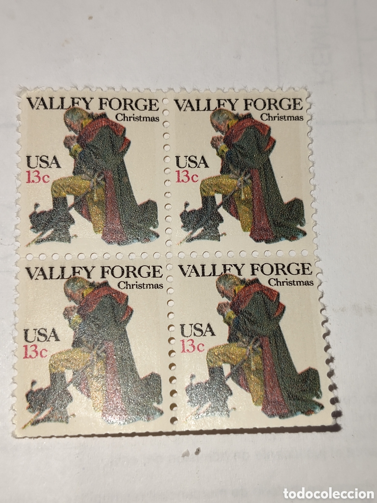 Sellos: Bloque de 4 sellos de Estados Unidos George Washington rezando en Valley Forge 1977