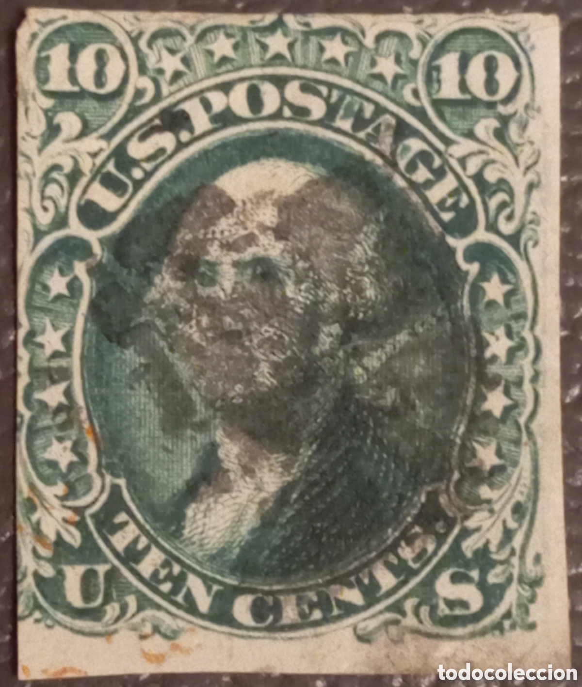 Sellos: EE. UU. 1857 - Sello 10c George Washington - Sin dentar - Scott #35 Usado