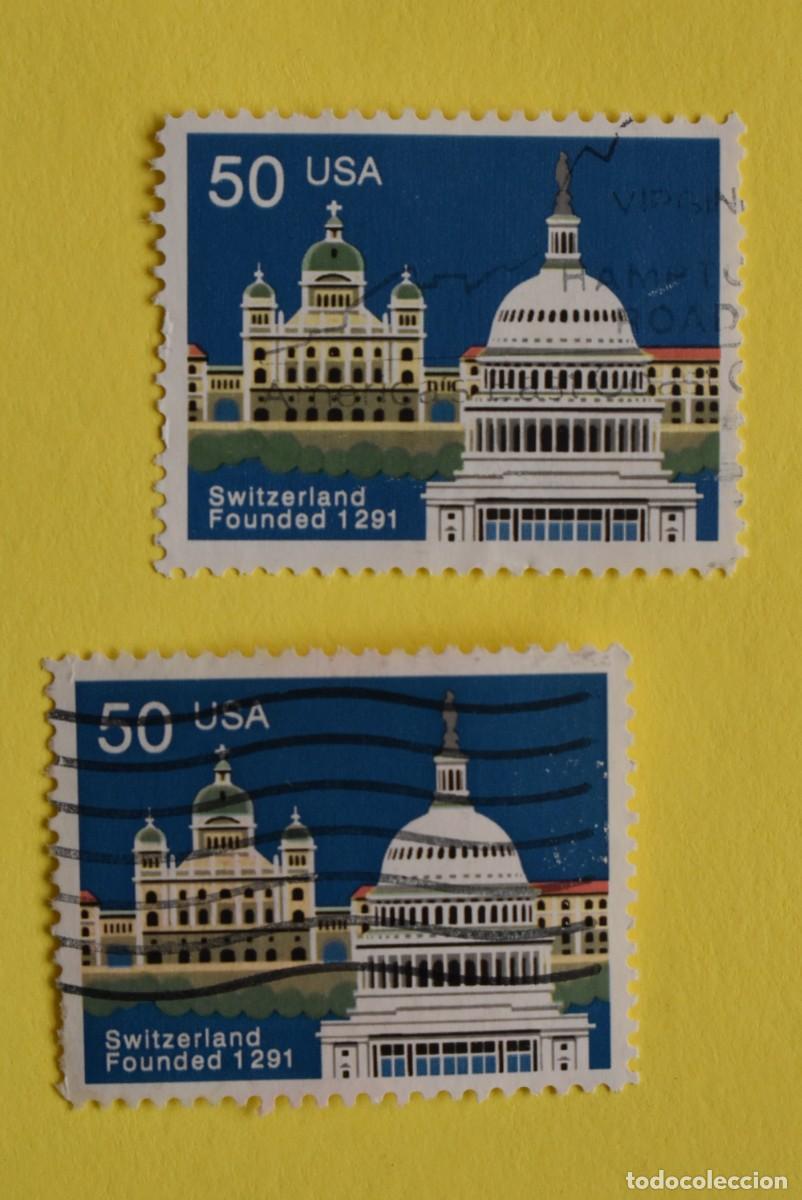 Briefmarken: Lote 2 sellos Estados Unidos. USA. EEUU. Capitolio. 50. Usados