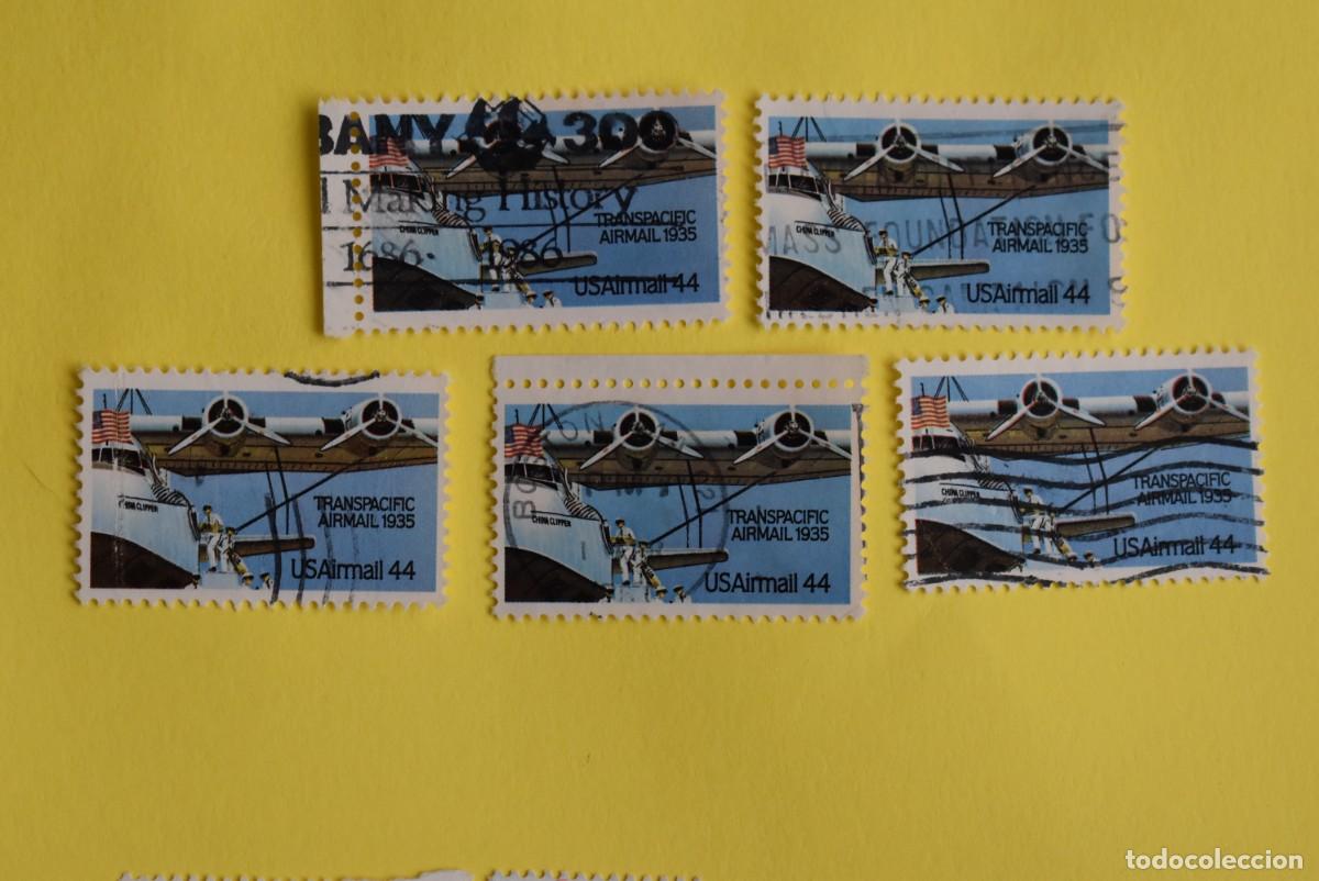 Briefmarken: Lote 5 sellos Estados Unidos. USA. EEUU. Correo A&eacute;reo. Transpacific. Usados