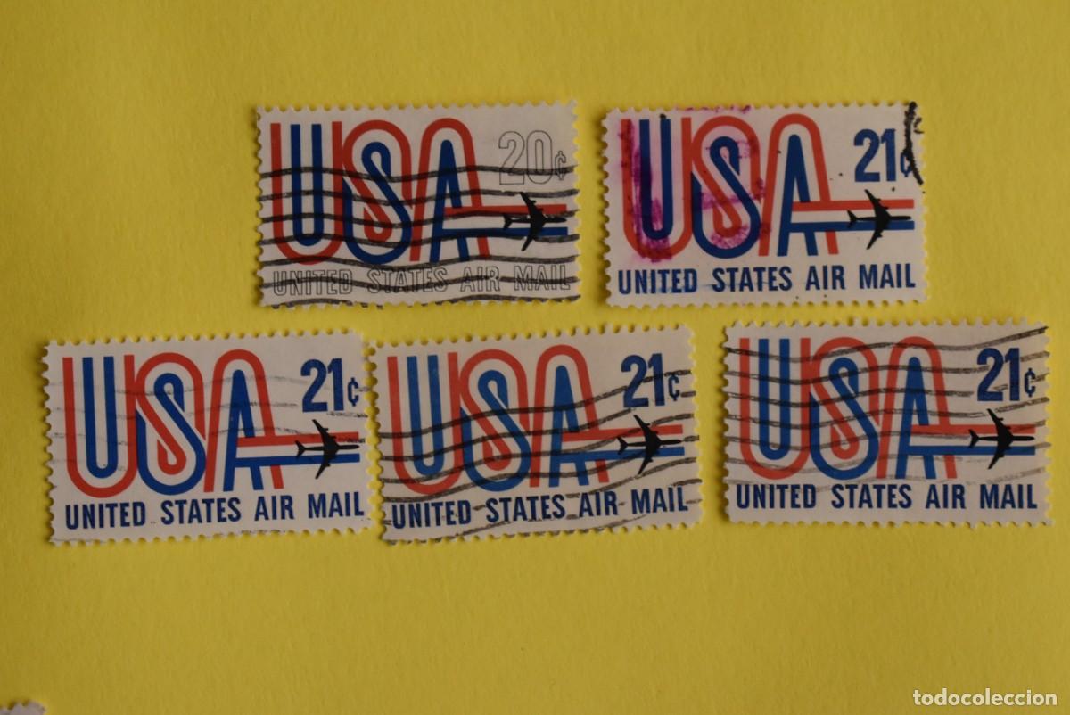 Briefmarken: Lote 5 sellos Estados Unidos. USA. EEUU. Correo A&eacute;reo. 21 c. Usados