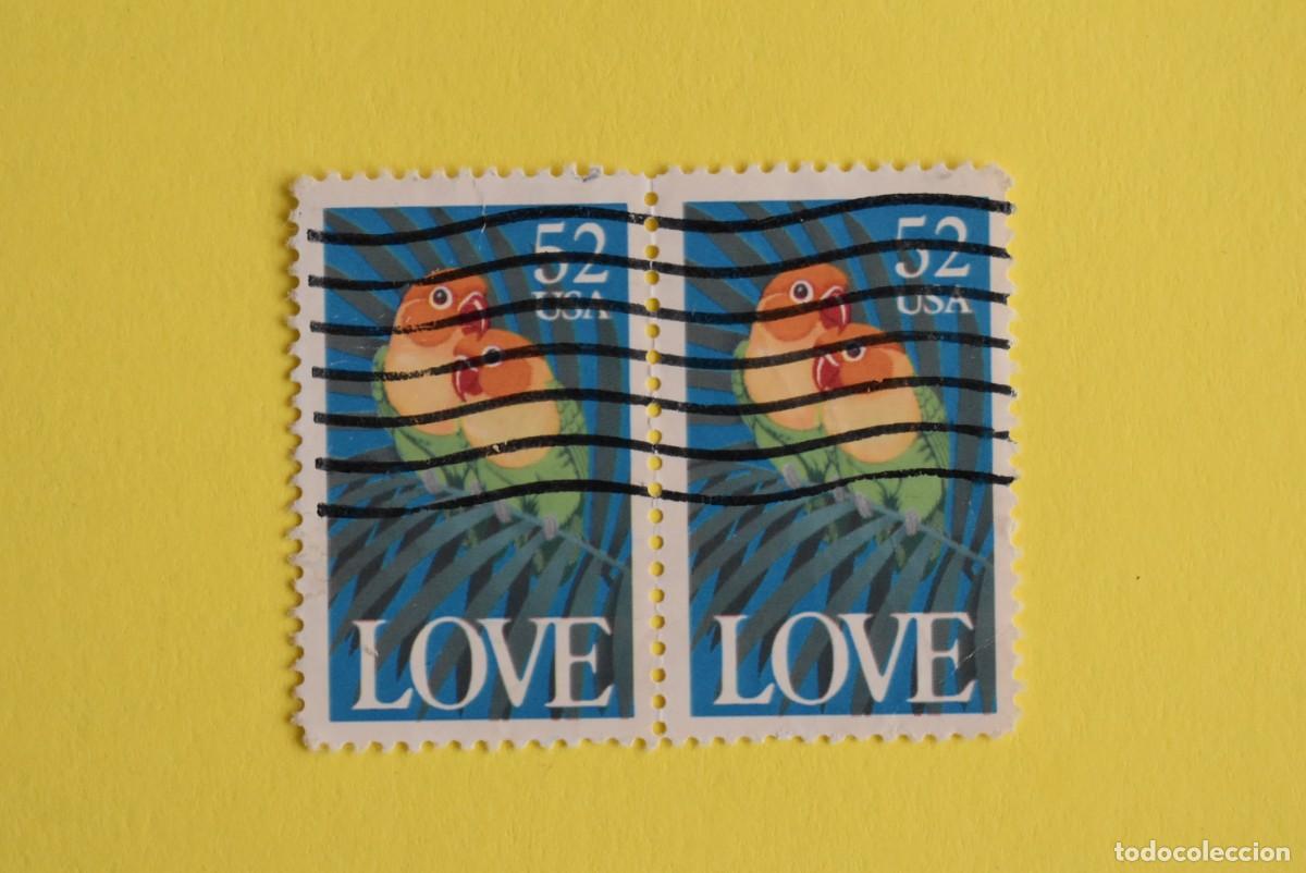 Briefmarken: Lote 2 sellos Estados Unidos. USA. EEUU. Love. P&aacute;jaros. Usados
