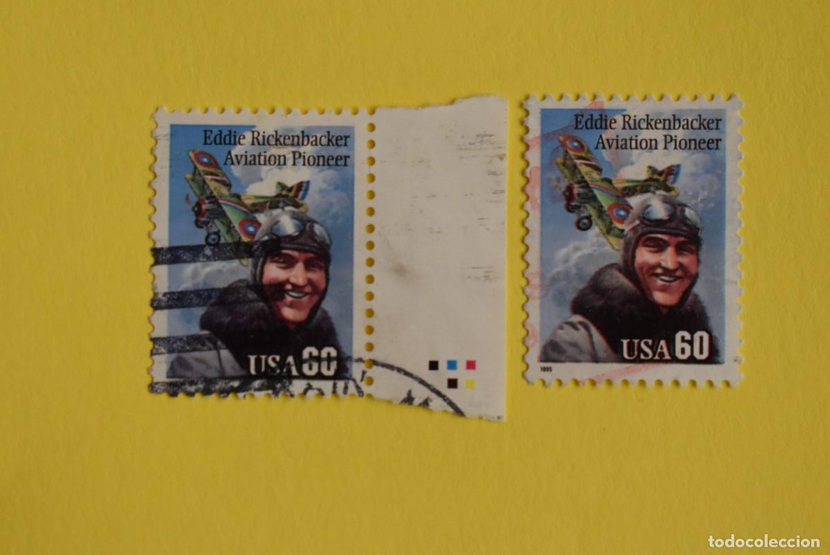 Briefmarken: Lote 2 sellos Estados Unidos. USA. EEUU. Correo A&eacute;reo. Air Mail. Piloto. Usados