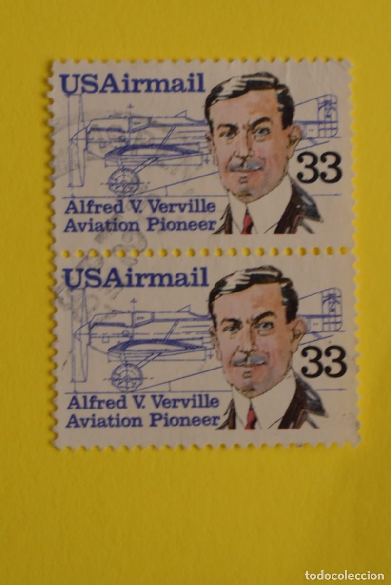 Selos: Lote 2 sellos Estados Unidos. USA. EEUU. Correo A&eacute;reo. Air Mail. Usados