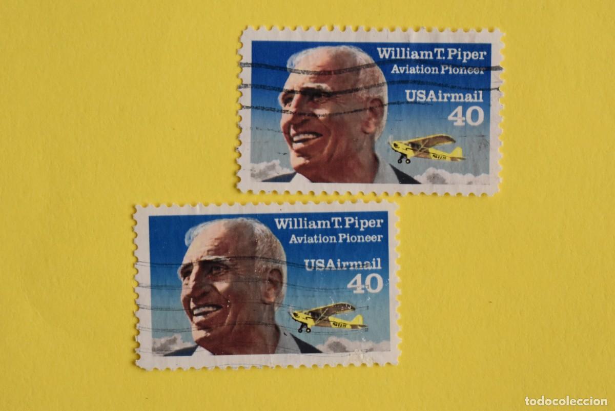 Briefmarken: Lote 2 sellos Estados Unidos. USA. EEUU. Correo A&eacute;reo. Air Mail. Aviation pioneer. Usados