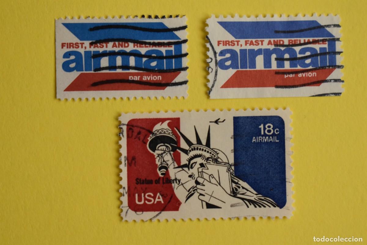 Briefmarken: Lote 3 sellos Estados Unidos. USA. EEUU. Correo A&eacute;reo. Air Mail. Usados