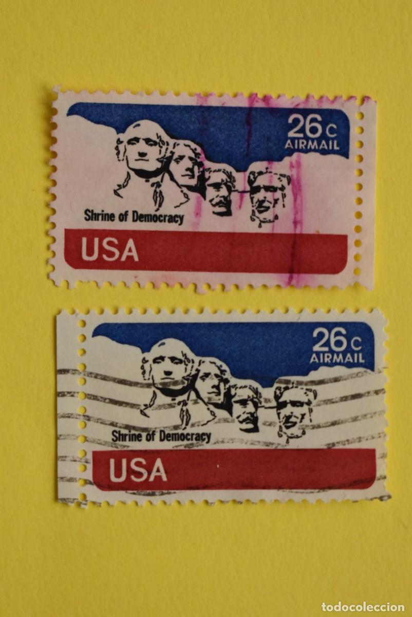 Francobolli: Lote 2 sellos Estados Unidos. USA. EEUU. Correo A&eacute;reo. Air Mail. Democracy. Usados