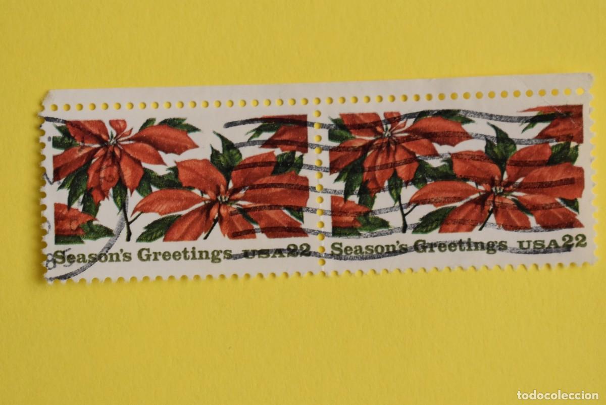 Briefmarken: Lote 2 sellos Estados Unidos. USA. EEUU. Seasons Greeting. 22. Usados