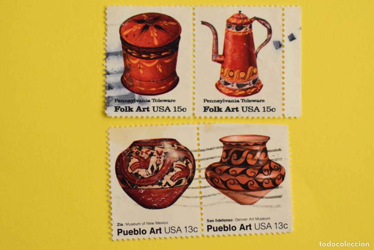 Francobolli: Lote 4 sellos Estados Unidos. USA. EEUU. Folk Art. Usados
