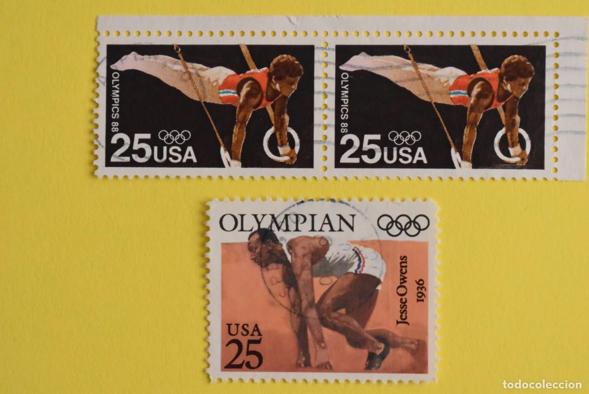 Francobolli: Lote 3 sellos Estados Unidos. USA. EEUU. Olimpiadas 1988. Air Mail. Jeesse Owens. Usados