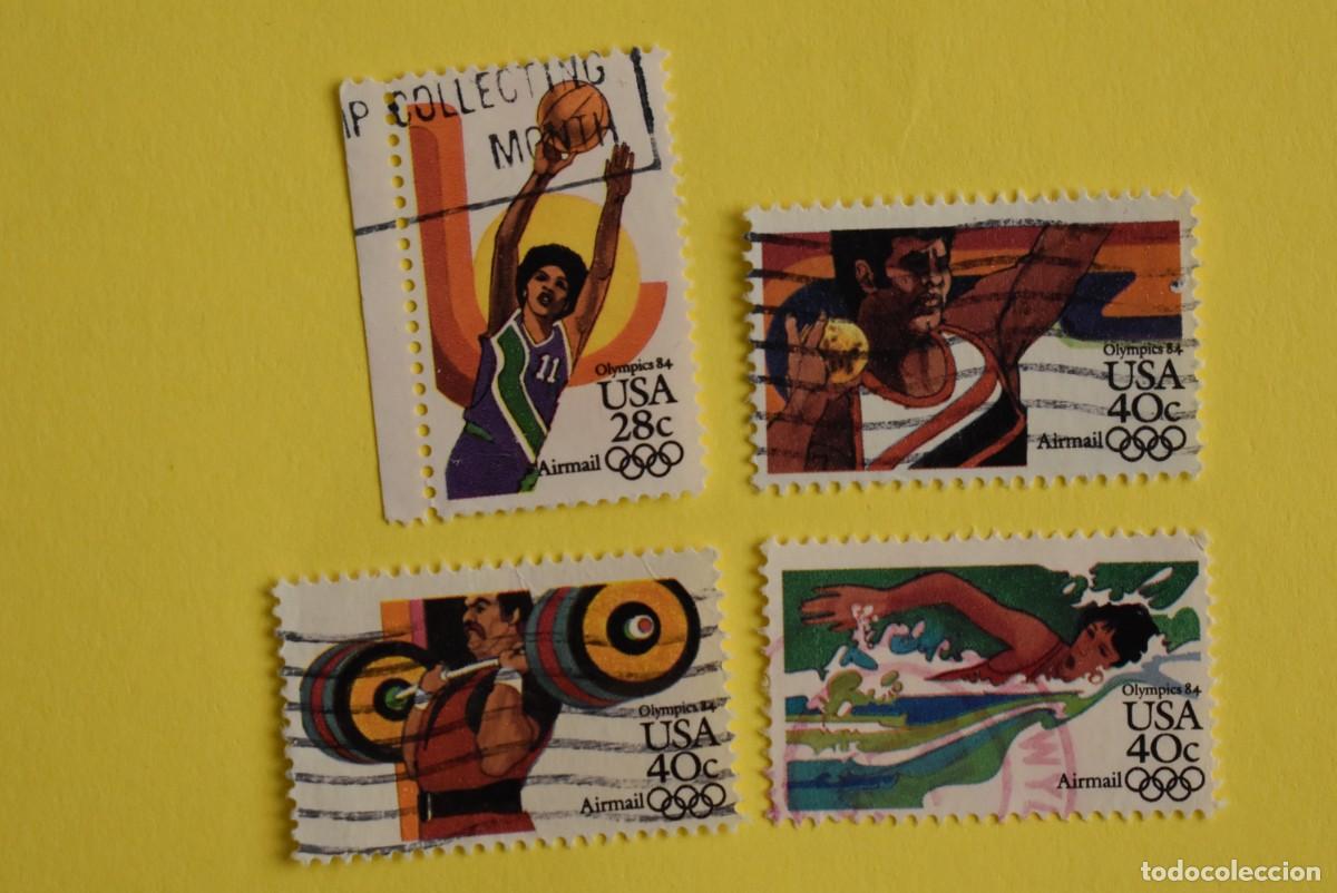 Briefmarken: Lote 4 sellos Estados Unidos. USA. EEUU. Olimpiadas 1984. Air Mail. Deportes. Usados